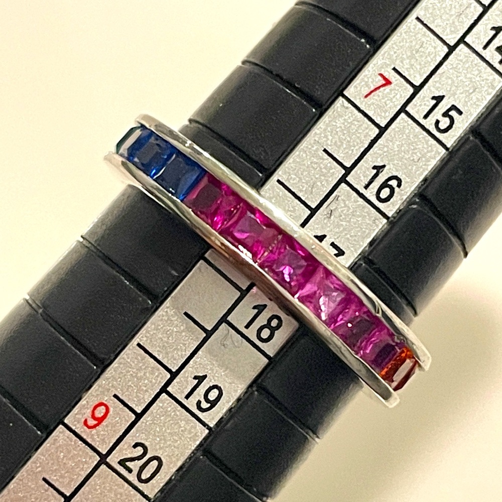 All Around Boutique AAB 925 Multicolor Sapphire Band Sz8 NWOT